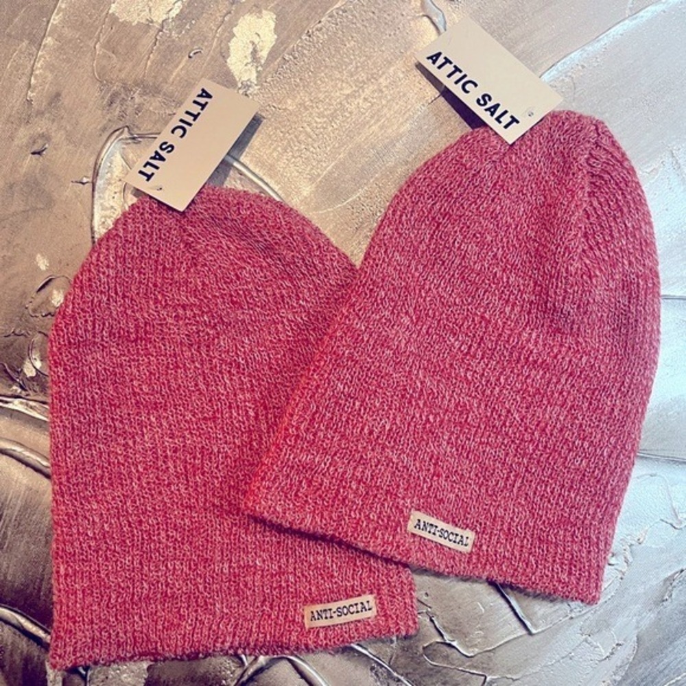 New -Anti-Social -Red And Pink -Attic Salt -Lightweight Unisex Knit Beanie Hat